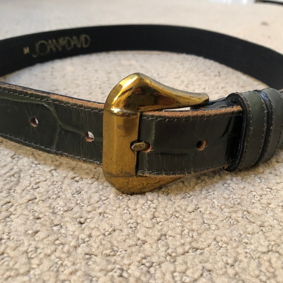 Joan & David vintage dark green  Lizard-Texture Narrow Leather Belt LIZARD KING Belt | Green embossed Leather | SILVER OSTRICH main image 4